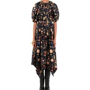 Ulla Johnson $850 Cybil Floral Print Puff Sleeve 100% Silk Dress Odessa Size 6